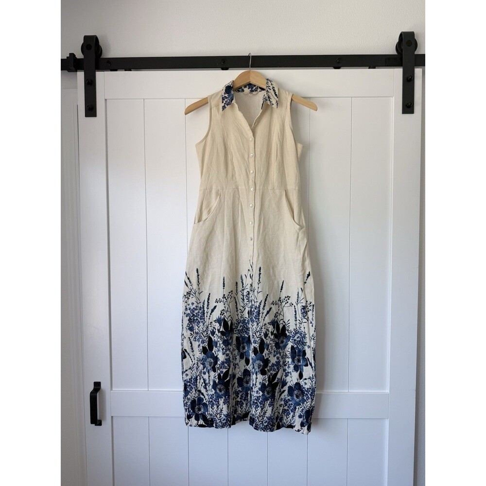 Linen Cotton Floral Midi Shirt Dress AND Anita Dongre Anthro Pockets Sz 2 UK 10